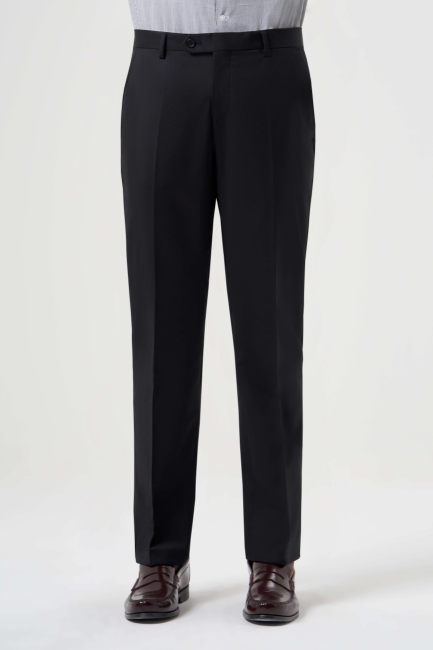 Siyah Yün Dokuma Klasik Erkek Pantolon 