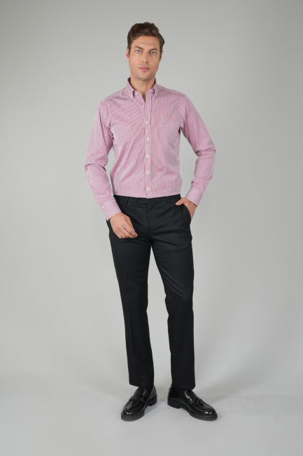 Siyah Yün Flanel Regular Fit Klasik Erkek Pantolon - 5