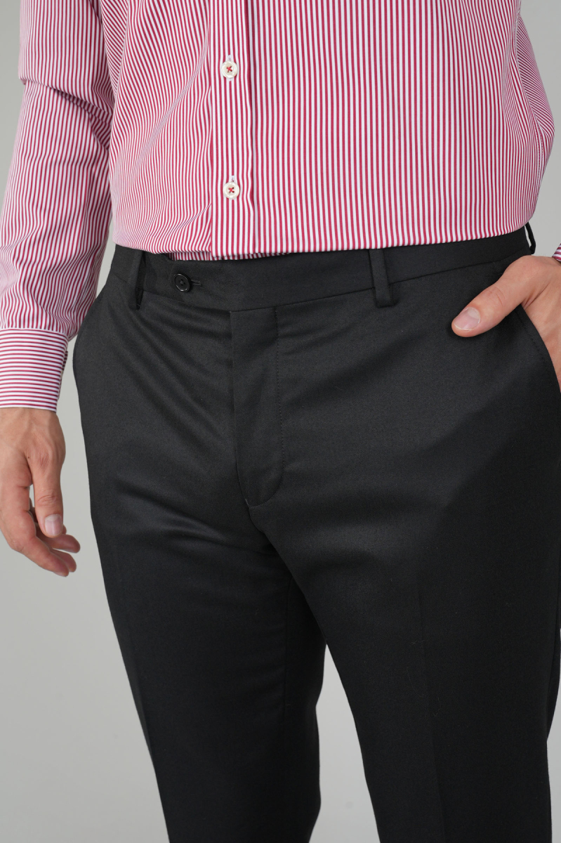 Siyah Yün Flanel Regular Fit Klasik Erkek Pantolon - 4