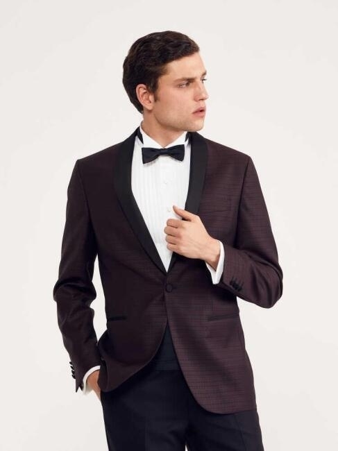 Slim Fit Bordo Erkek Smokin Takım - 4