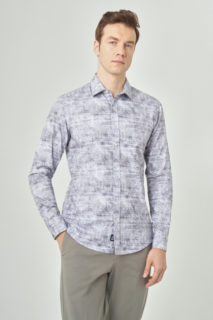 Slim Fit Gri Klasik Spor Erkek Gömlek - 3