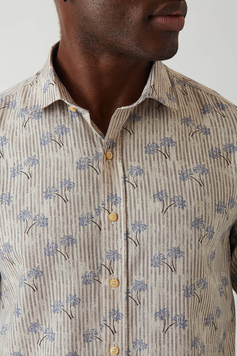 Slim Fit Kahve Desenli Ram Yaka Spor Erkek Gömlek - 3