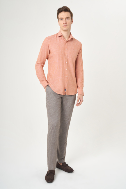 Slim Fit Kiremit Renk Spor Erkek Gömlek - 4