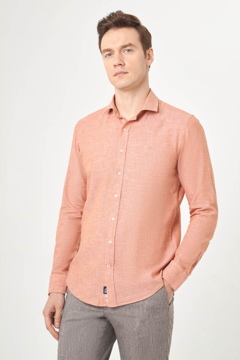 Slim Fit Kiremit Renk Spor Erkek Gömlek - 1