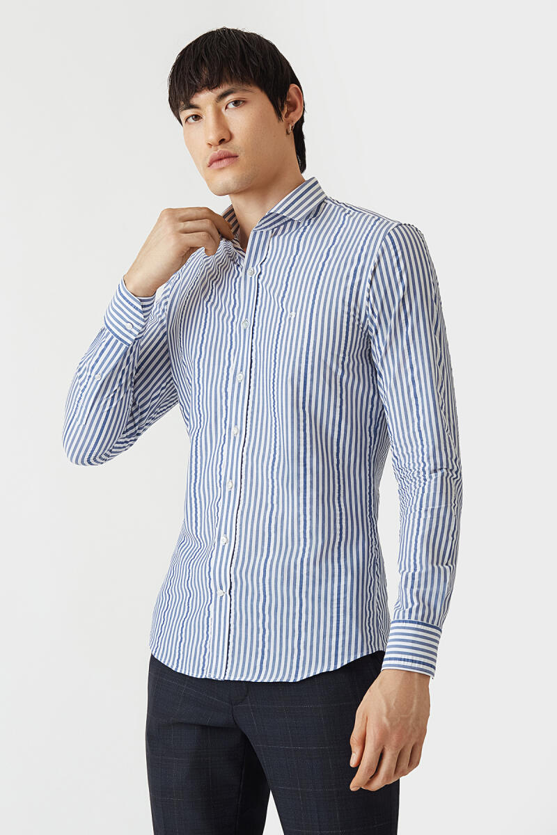 Slim Fit Lacivert Basic Spor Erkek Gömlek - 1