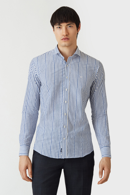 Slim Fit Lacivert Basic Spor Erkek Gömlek - 5