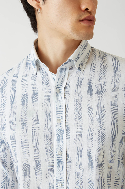 Slim Fit Lacivert Paşa Yaka Spor Erkek Gömlek - 3