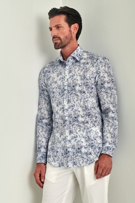 Slim Fit Mavi Spor Erkek Gömlek - 4