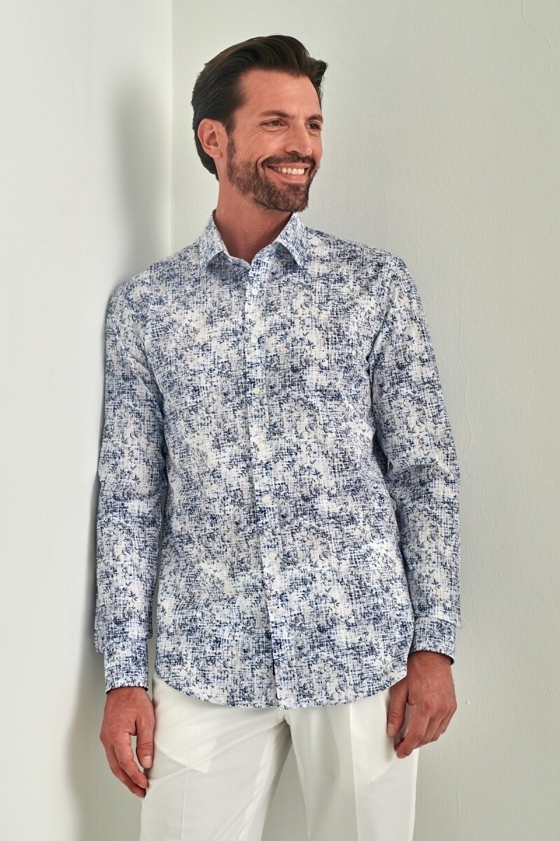 Slim Fit Mavi Spor Erkek Gömlek - 1