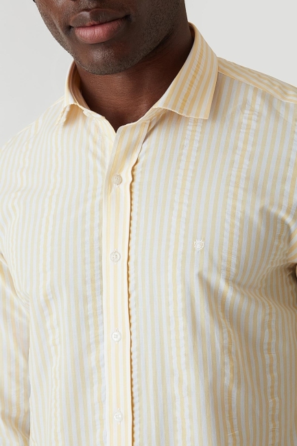 Slim Fit Sarı Paşa Yaka Spor Erkek Gömlek - 3