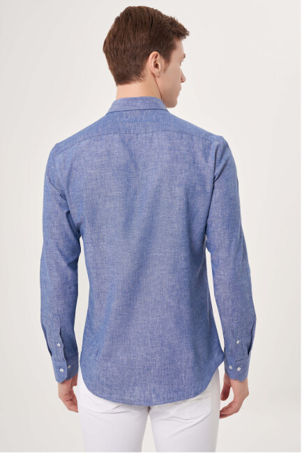 Slim Fit Uzun Kollu Lacivert Spor Erkek Gömlek - 2