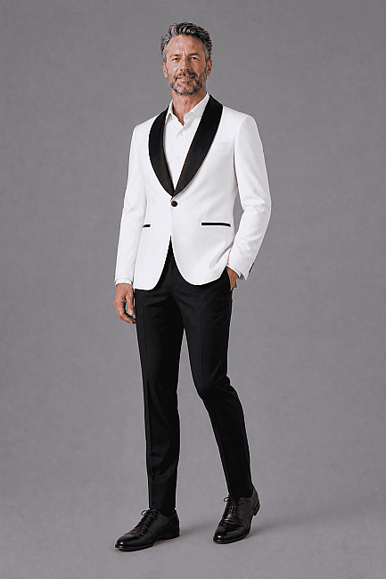 Ekru Modern Fit Polyester Yün Viskon Drop Yaka Çi̇ft Yirtmaç Smokin (0)