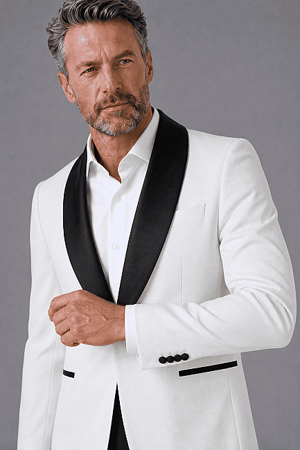Ekru Modern Fit Polyester Yün Viskon Drop Yaka Çi̇ft Yirtmaç Smokin (2)