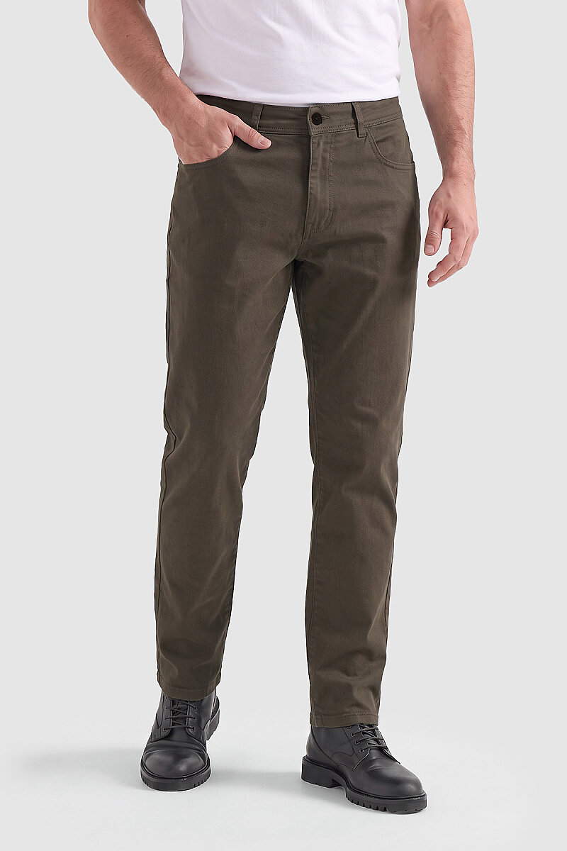 Haki Düz Kesim 5 Cep Erkek Pantolon - 1