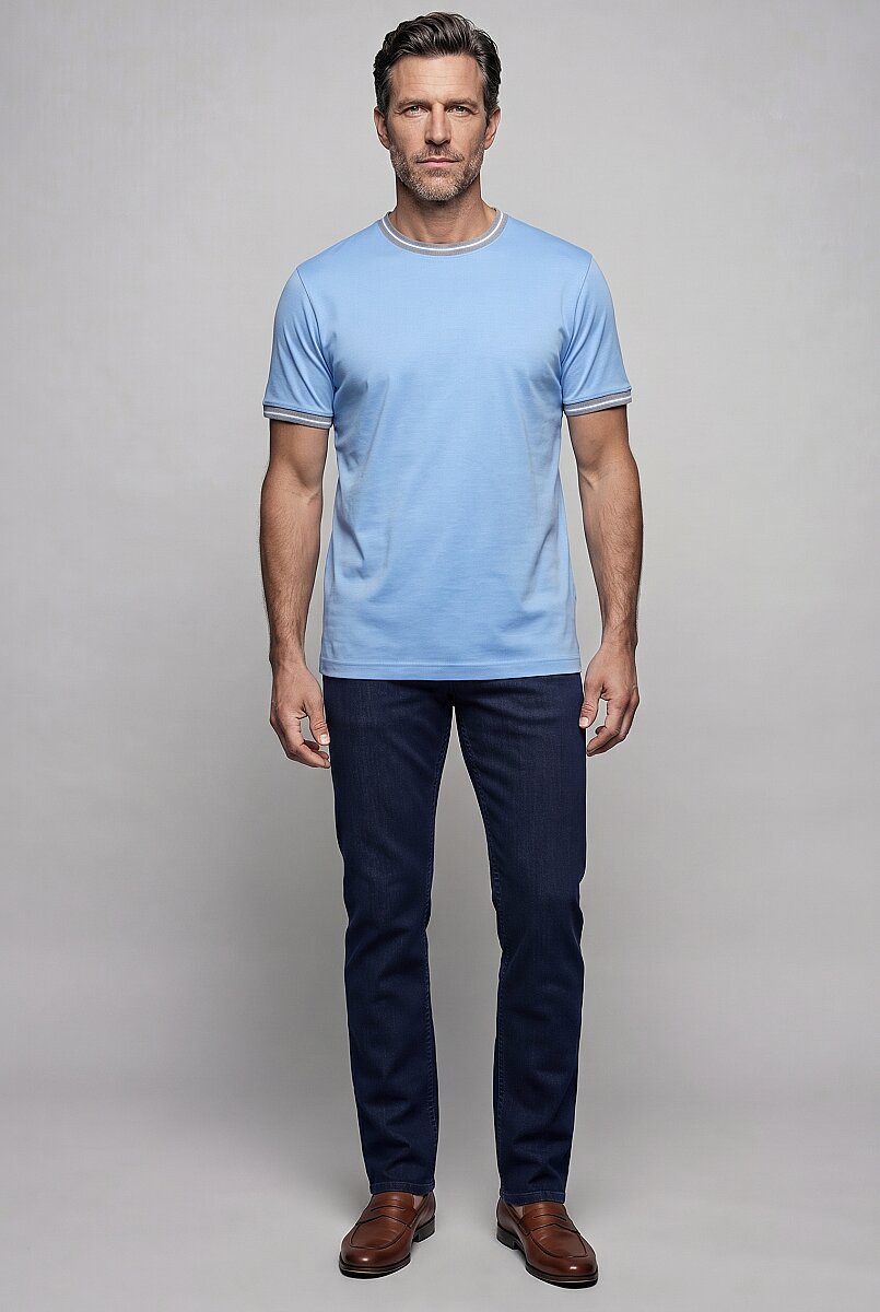 Mavi  Bi̇si̇klet Yaka Şeri̇tli̇ T-shirt
