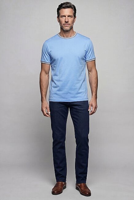 Mavi  Bi̇si̇klet Yaka Şeri̇tli̇ T-shirt (4)