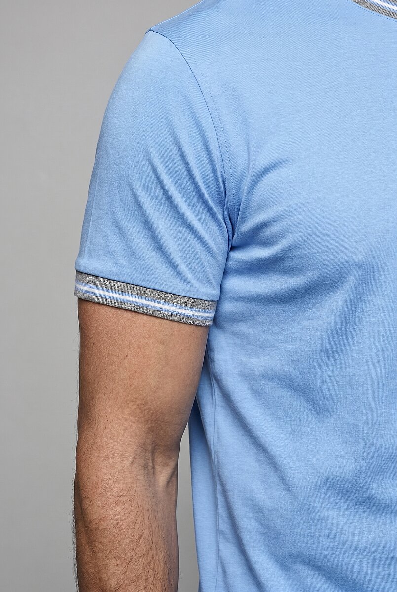 Mavi  Bi̇si̇klet Yaka Şeri̇tli̇ T-shirt - 4