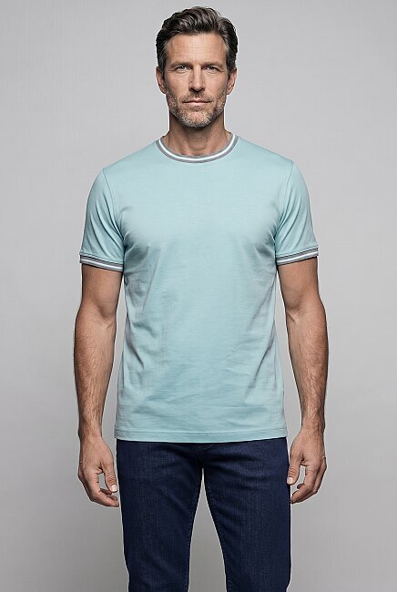 Su Yeşili  Bi̇si̇klet Yaka Şeri̇tli̇ T-shirt
