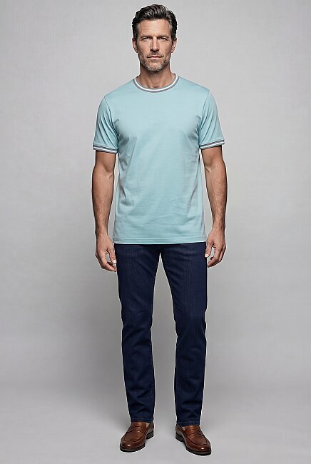 Su Yeşili  Bi̇si̇klet Yaka Şeri̇tli̇ T-shirt (4)