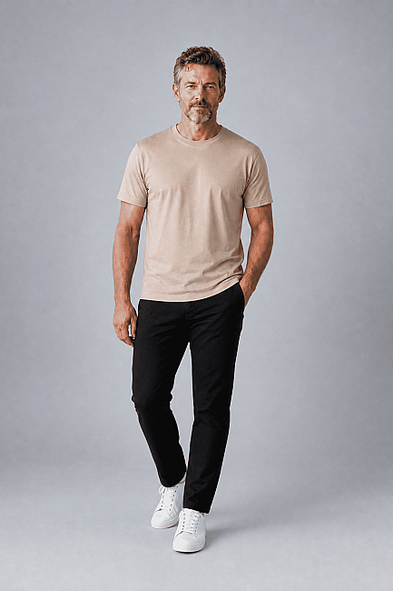 Bej Studio Bisiklet Yaka T-shirt