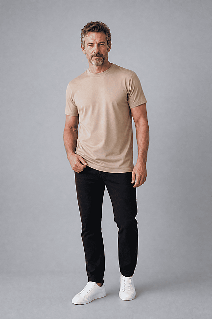 Bej Studio Bisiklet Yaka T-shirt (4)