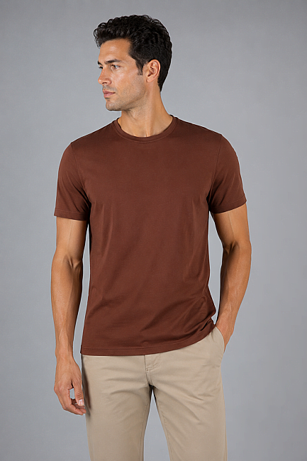 Kahverengi Bi̇si̇klet Yaka T-shirt - 1