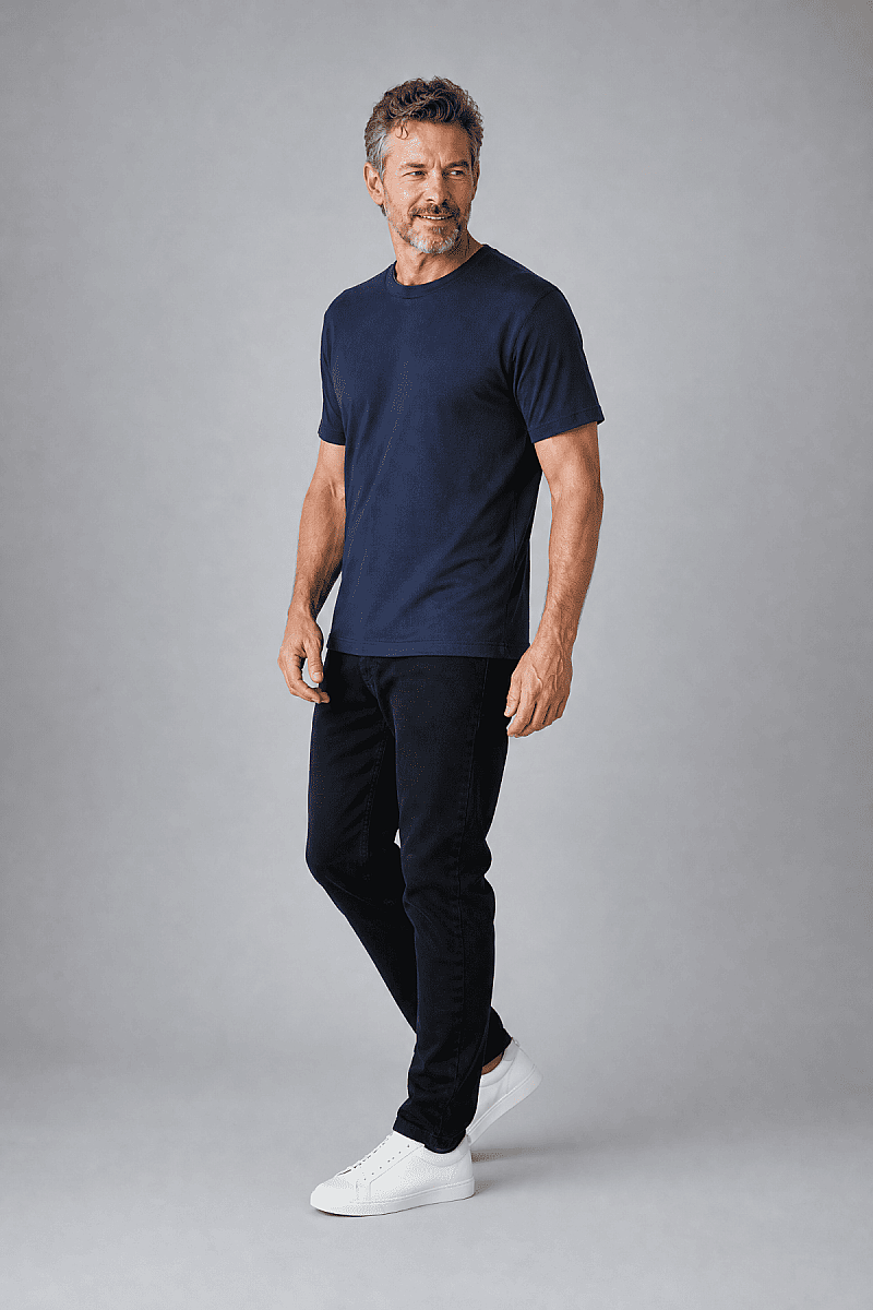 Lacivert Studio Bisiklet Yaka T-shirt - 5