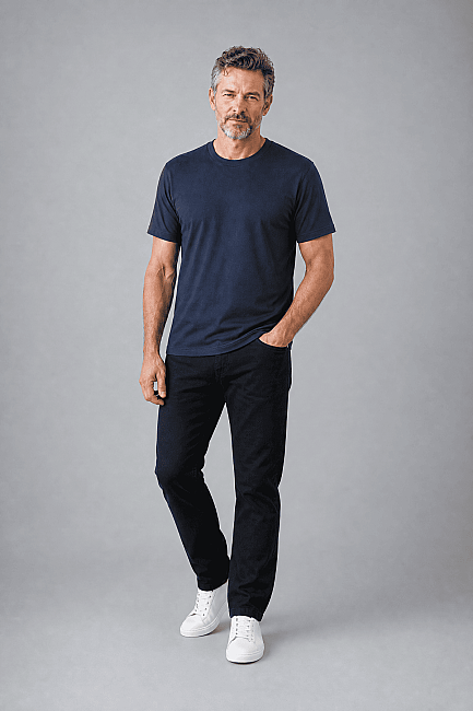 Lacivert Studio Bisiklet Yaka T-shirt