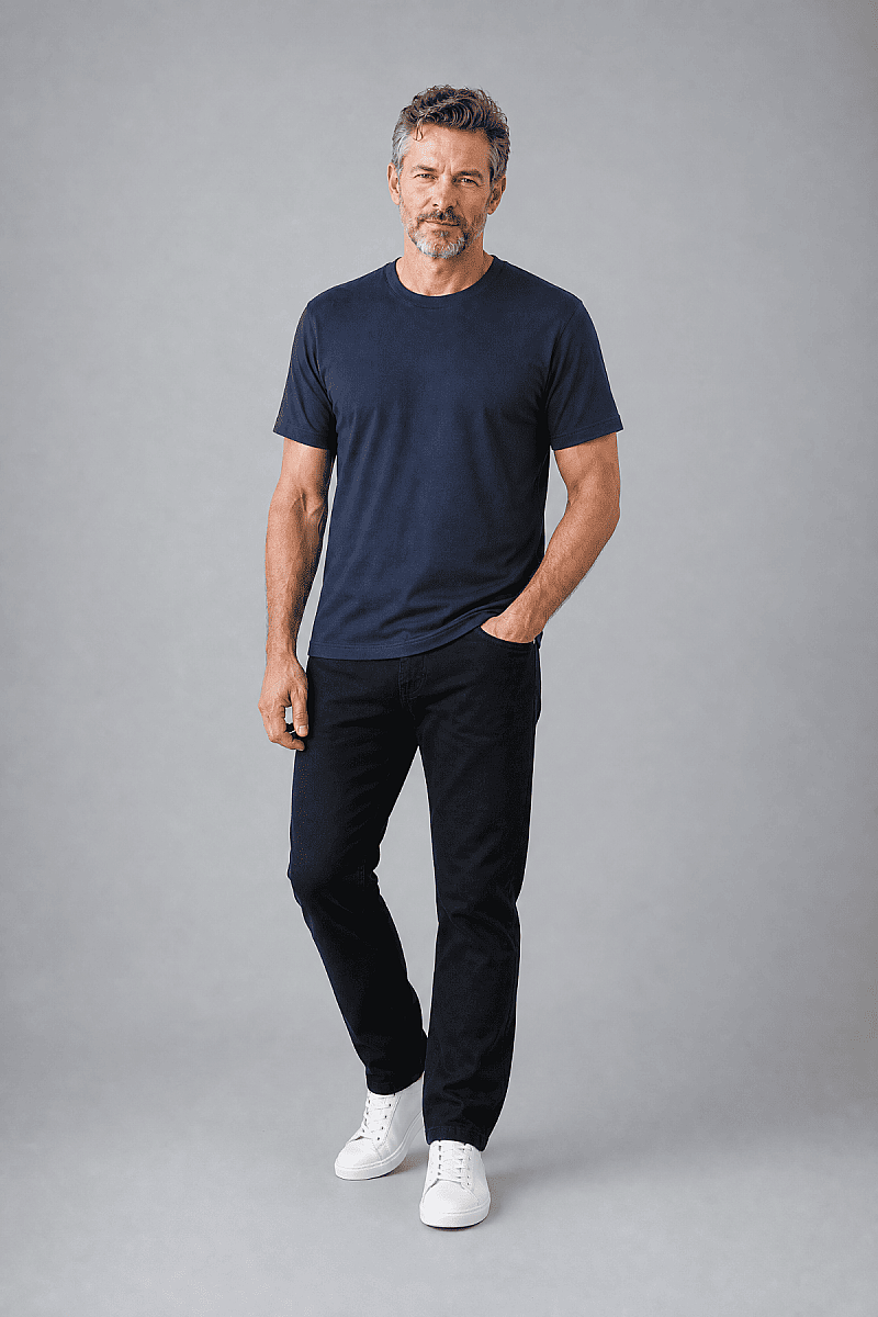 Lacivert Studio Bisiklet Yaka T-shirt