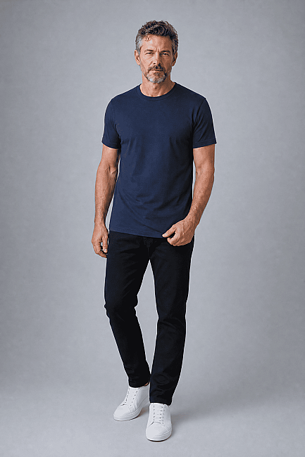 Lacivert Studio Bisiklet Yaka T-shirt