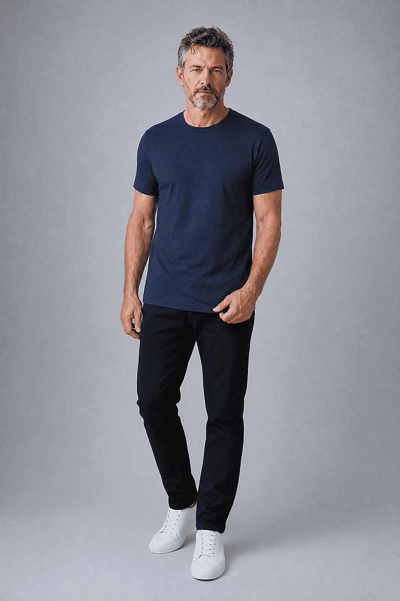 Lacivert Studio Bisiklet Yaka T-shirt