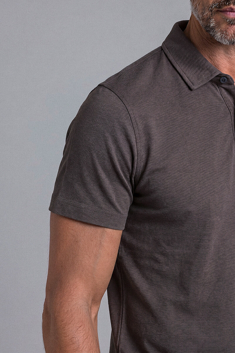 Kahverengi Studio Gömlek Yaka Düğmeli̇ T-shirt - 4