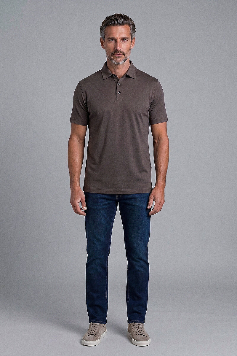 Kahverengi Studio Gömlek Yaka Düğmeli̇ T-shirt - 5