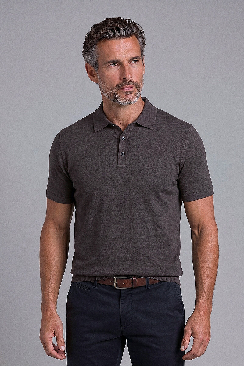 Kahverengi Studio Gömlek Yaka Düğmeli̇ T-shirt - 1