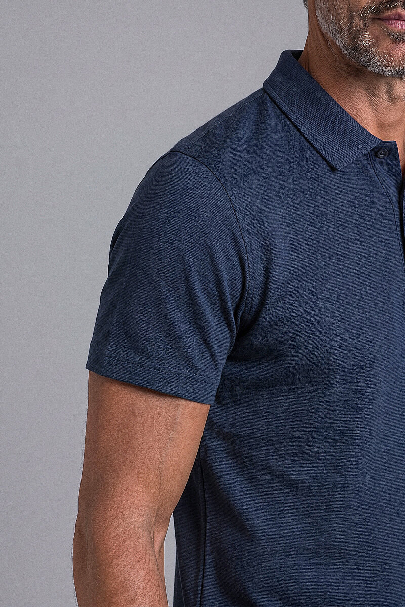 Lacivert Studio Gömlek Yaka Düğmeli̇ T-shirt - 4