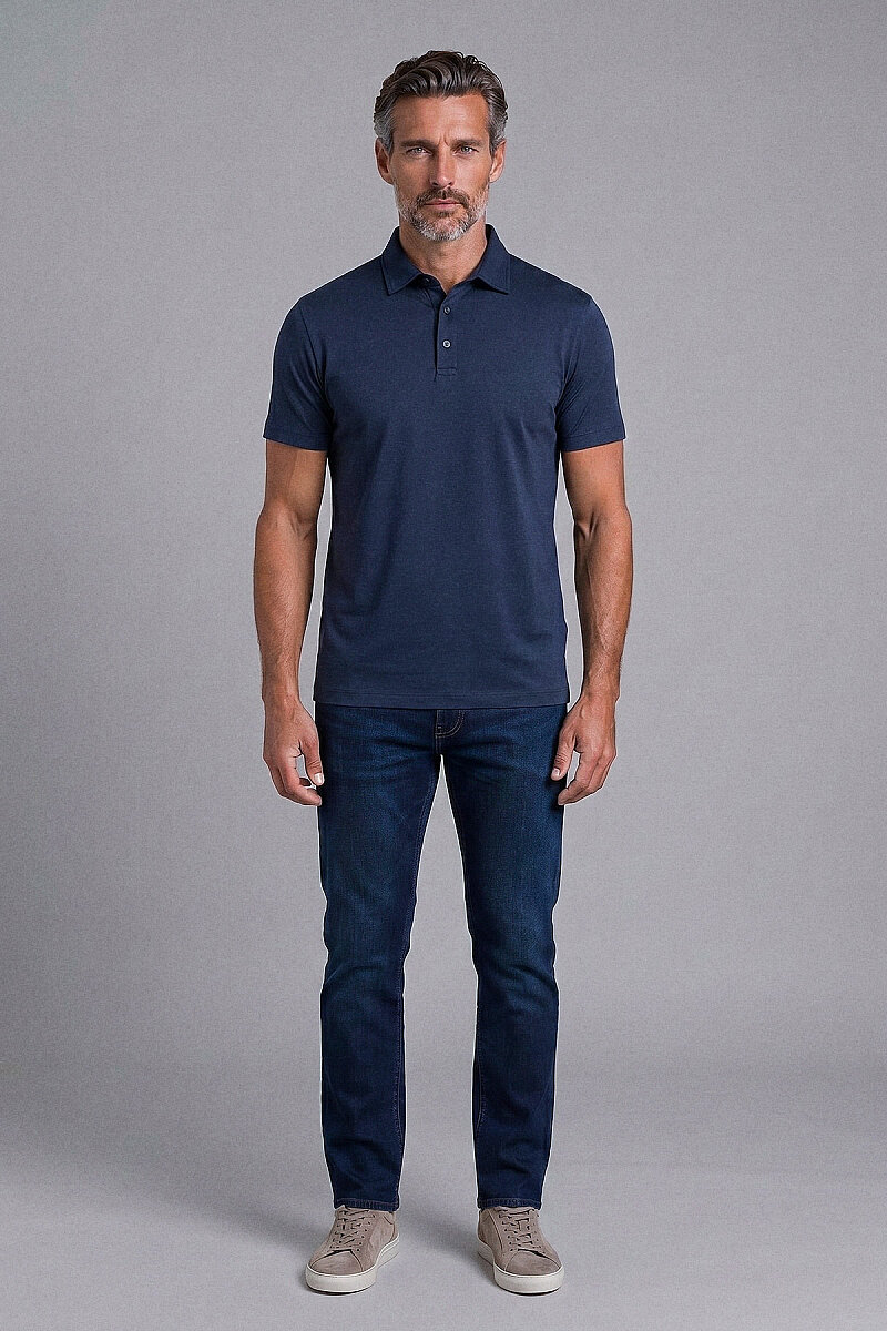 Lacivert Studio Gömlek Yaka Düğmeli̇ T-shirt - 5