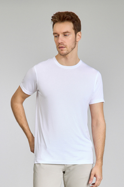 Supima Bisiklet Yaka Cool Touch Beyaz Erkek T-Shirt (1)