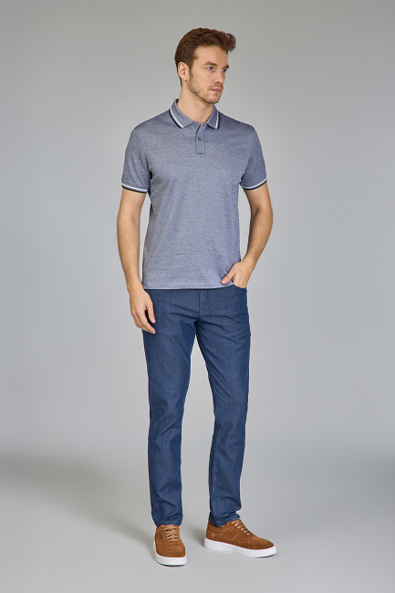 Supima Gömlek Yaka Cool Touch Lacivert Erkek T-Shirt - 4