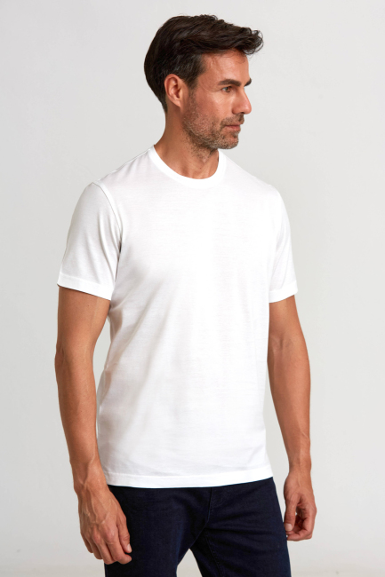 Süprem Kumaş O Yaka Beyaz Erkek T-Shirt - 4