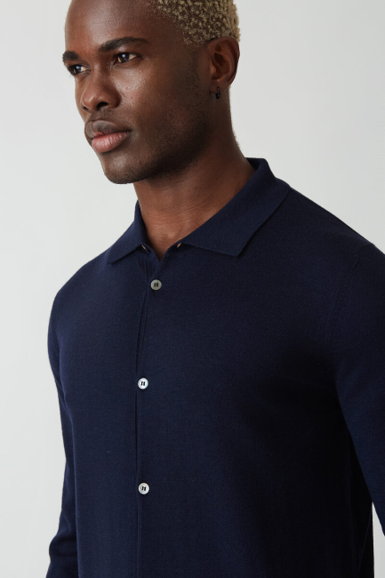 Triko Lacivert Uzun Kollu Erkek Gömlek - 3