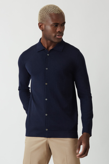 Triko Lacivert Uzun Kollu Erkek Gömlek - 1