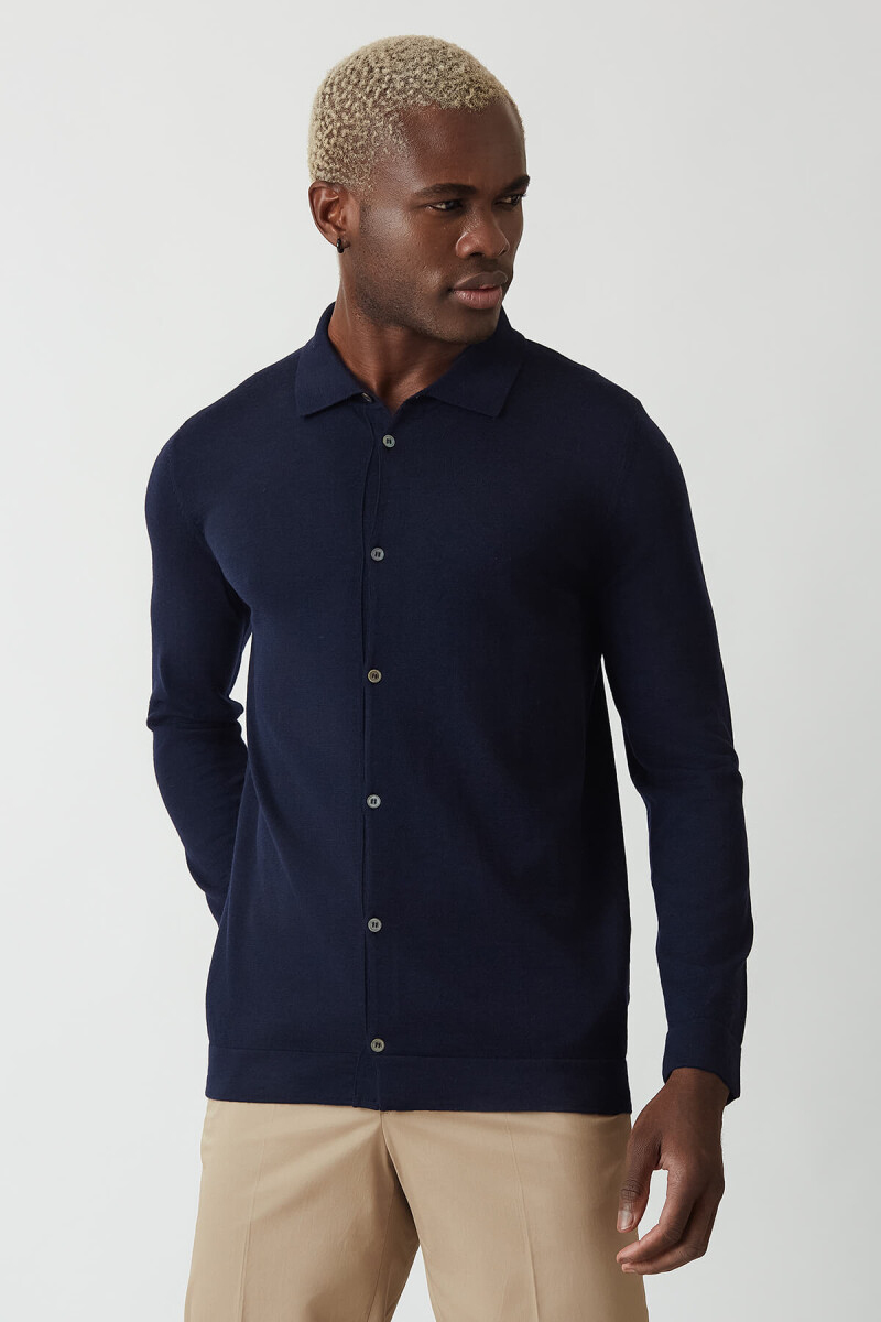 Triko Lacivert Uzun Kollu Erkek Gömlek - 1