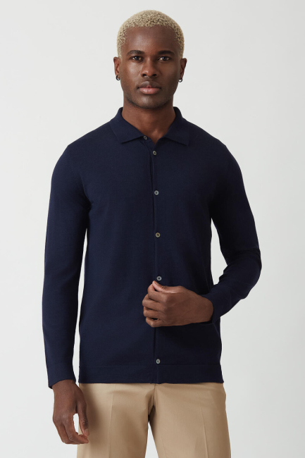 Triko Lacivert Uzun Kollu Erkek Gömlek - 4