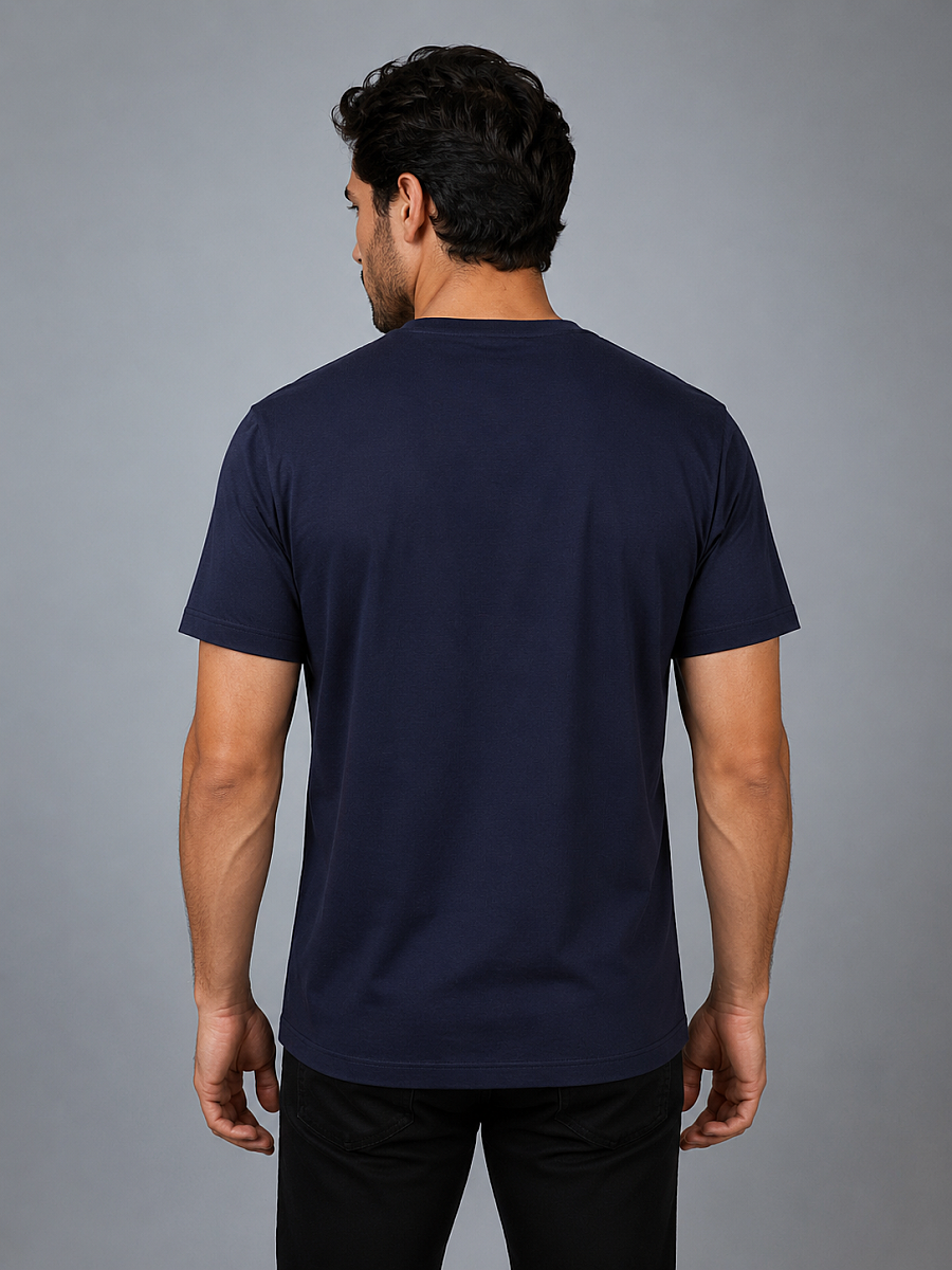 Lacivert Bi̇si̇klet Yaka Basi̇c T-shirt - 2