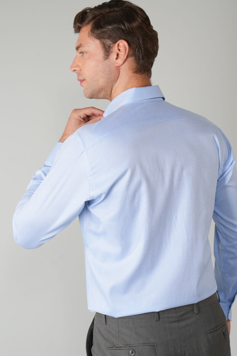 Uzun Kol Açık Mavi İtalyan Yaka Erkek Pamuk Gömlek - 2
