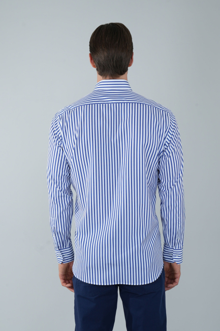 Uzun Kol Cepli Lacivert Pamuk Erkek Gömlek - 2