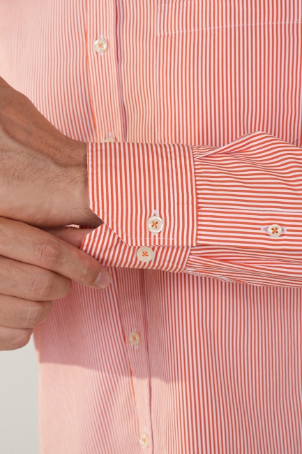 Uzun Kol Cepsiz Turuncu Pamuk Erkek Gömlek - 4