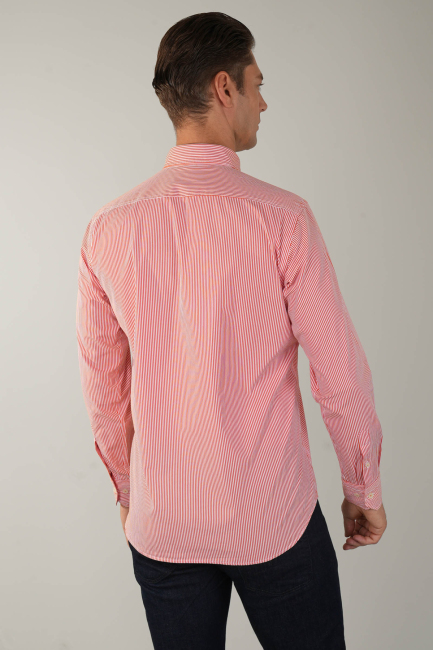 Uzun Kol Cepsiz Turuncu Pamuk Erkek Gömlek - 2