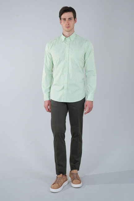 Uzun Kol Cepsiz Yeşil Pamuk Erkek Gömlek - 5