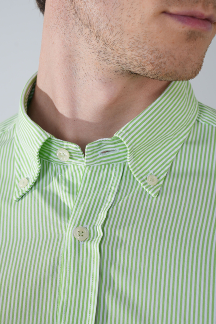 Uzun Kol Cepsiz Yeşil Pamuk Erkek Gömlek - 3